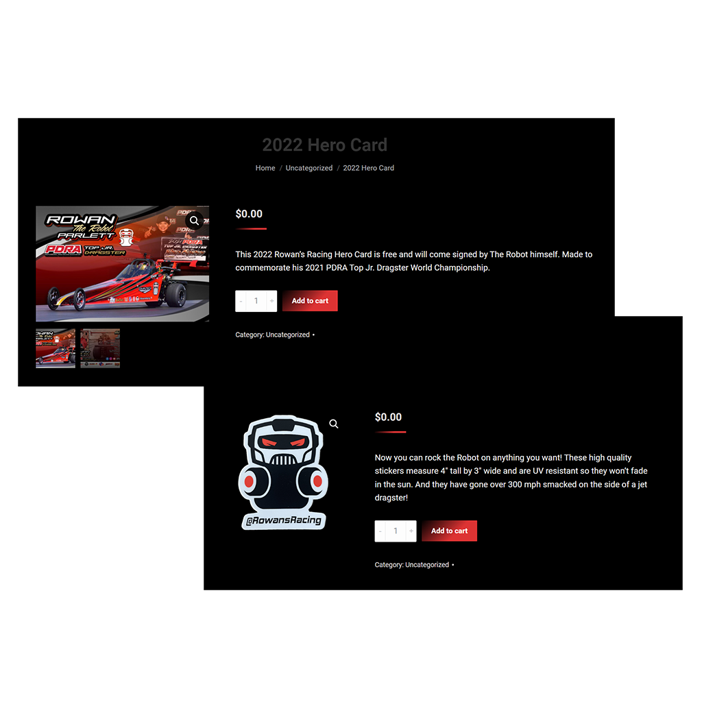 Racer Websites can get you setup to sell your own products